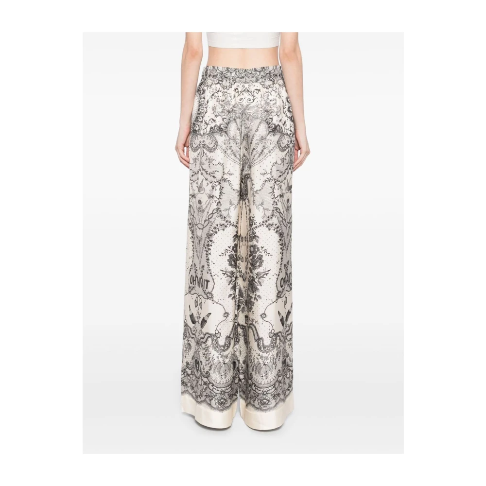Zimmermann Palazzo Zijden Broek Ivoor Kantprint Multicolor Dames