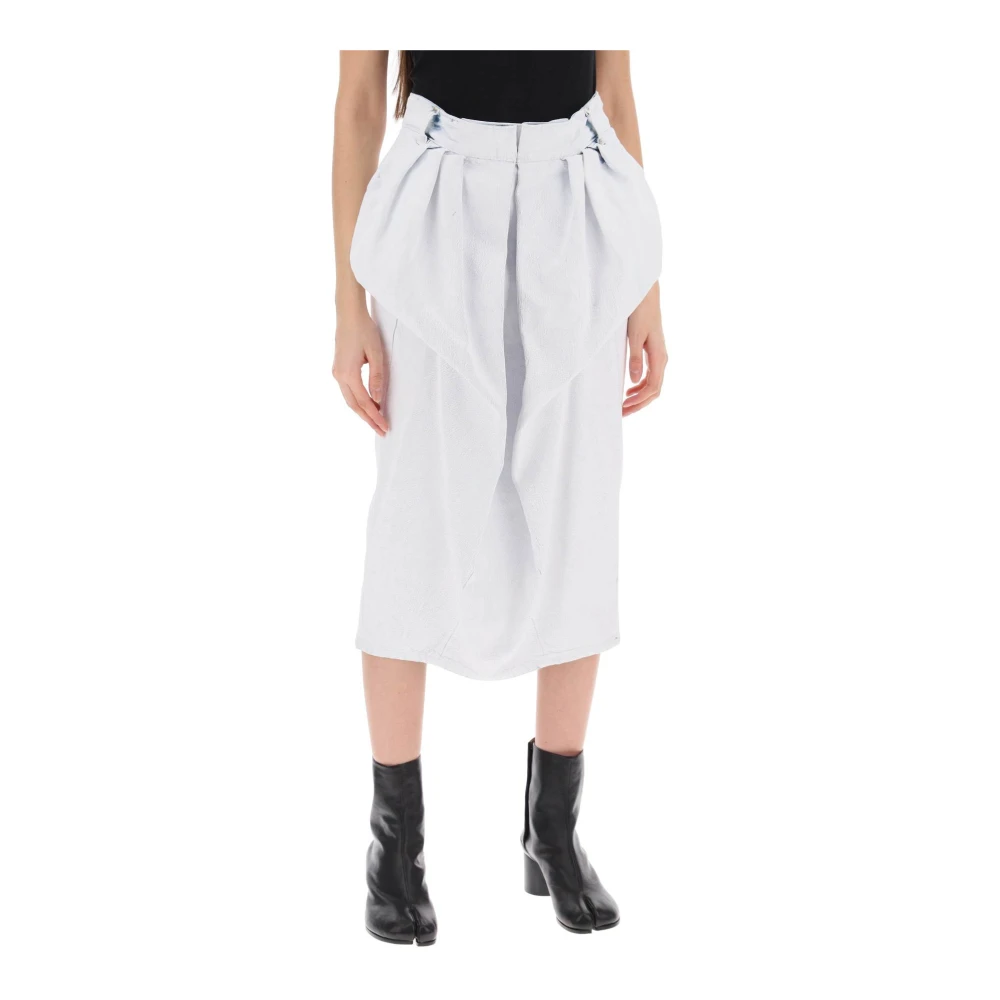 Maison Margiela Gekreukte denim midi-rok met ruches White Dames