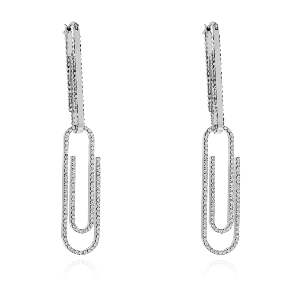 Off-White Paperclip Strass Earrings - Woman T-Shirts Grey One Size - Immagine 3