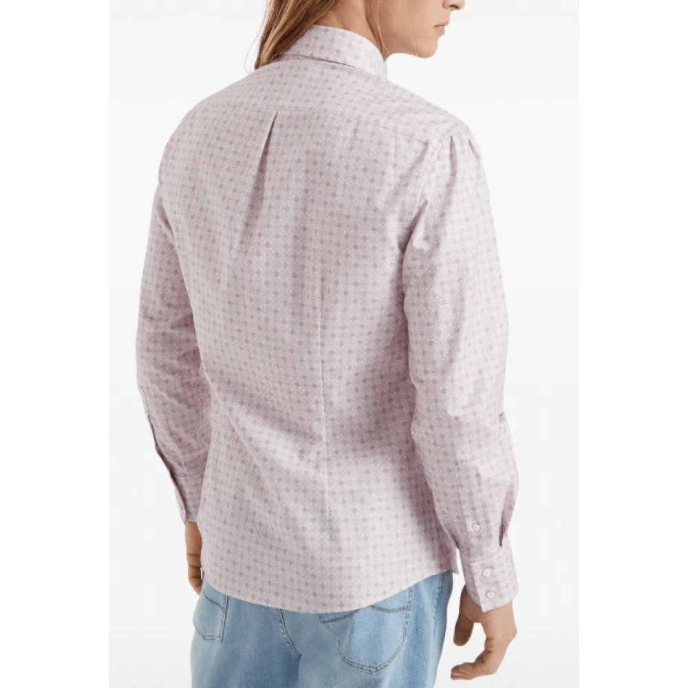 BRUNELLO CUCINELLI Abstract Patroon Katoenen Overhemd Pink Heren