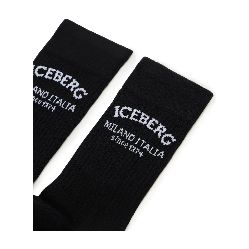Iceberg Zwarte katoenen sok met piquet-logo Sinds 1974 Black Heren