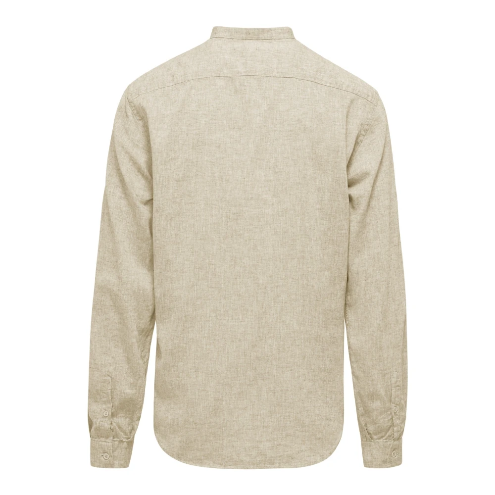 BomBoogie Mandarijn Kraag Linnen Katoen Shirt Beige Heren