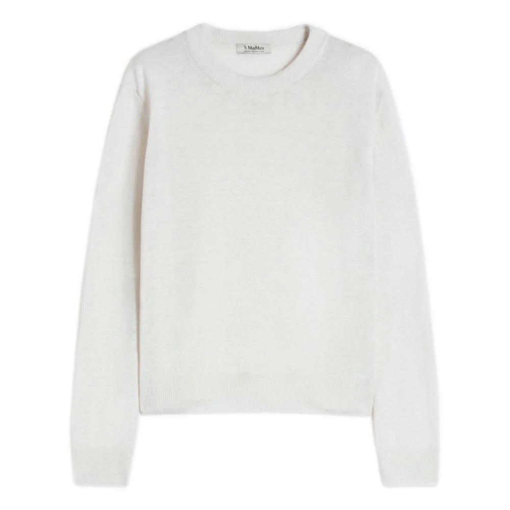 Max Mara Linen Yarn Crew-Neck Jumper - Female - Round-Neck Knitwear - White - S - Knitwear