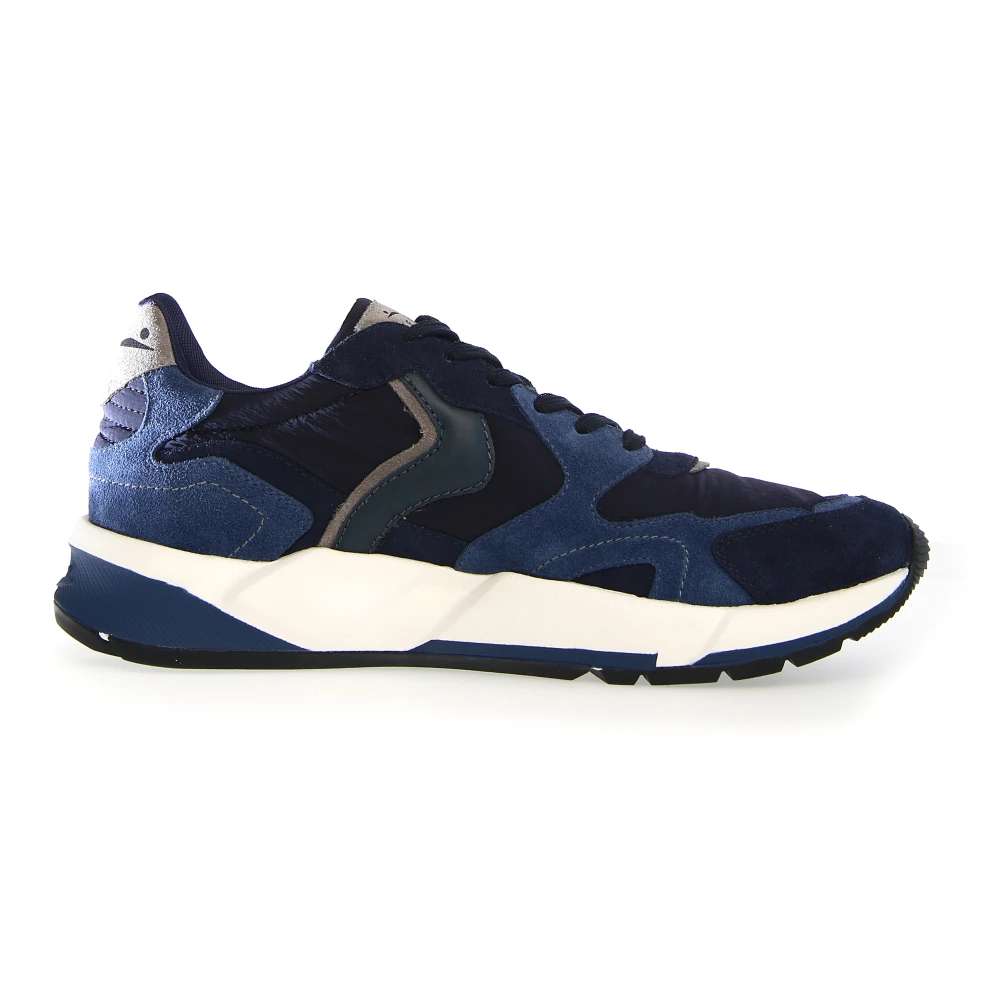Voile Blanche Men's Blue Sneakers With Multicolored Suede Inserts
