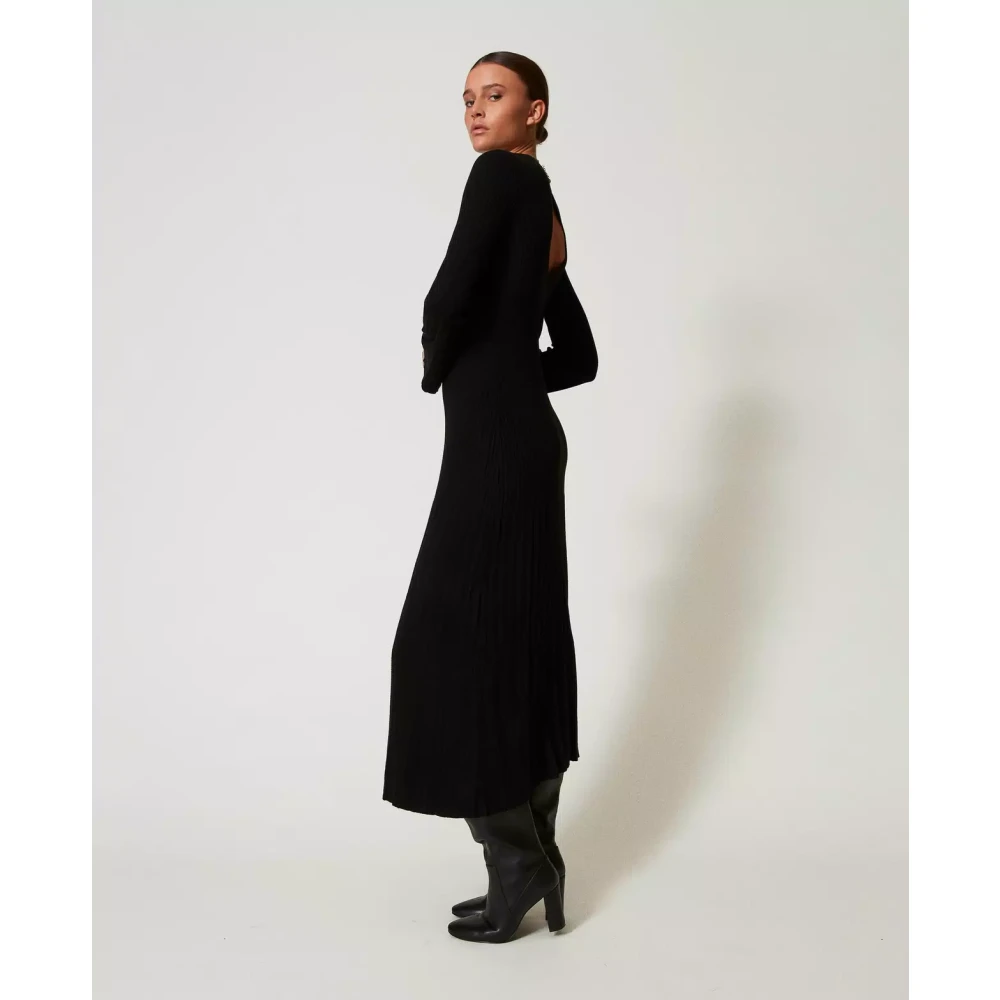 Twinset Geribbeld Jurk met Achteropening Black Dames