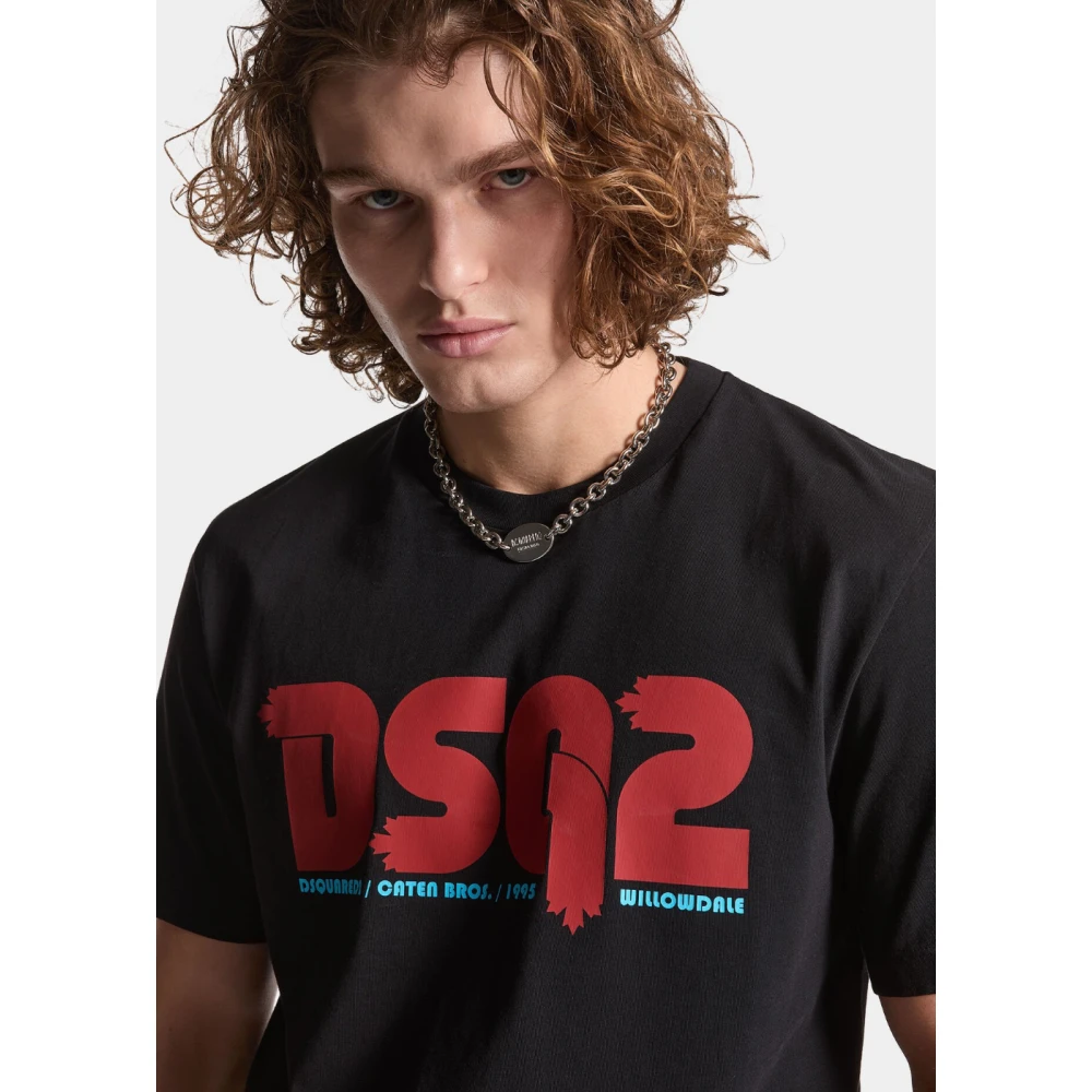 Dsquared2 Zwarte Regular Fit Tee Wintercollectie Black Heren