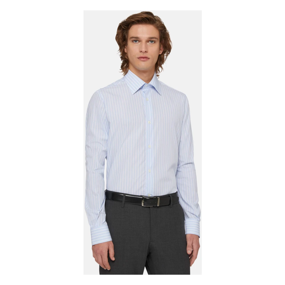 Boggi Milano Regular Fit Overhemd met Strepen van Katoen Blue Heren