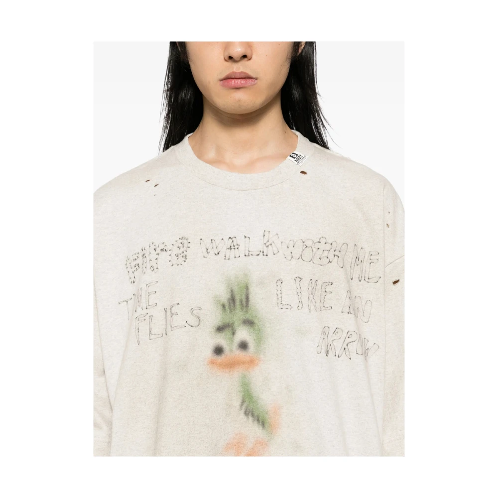 Mihara Yasuhiro Grafische Print Crew Neck T-shirt Gray Heren