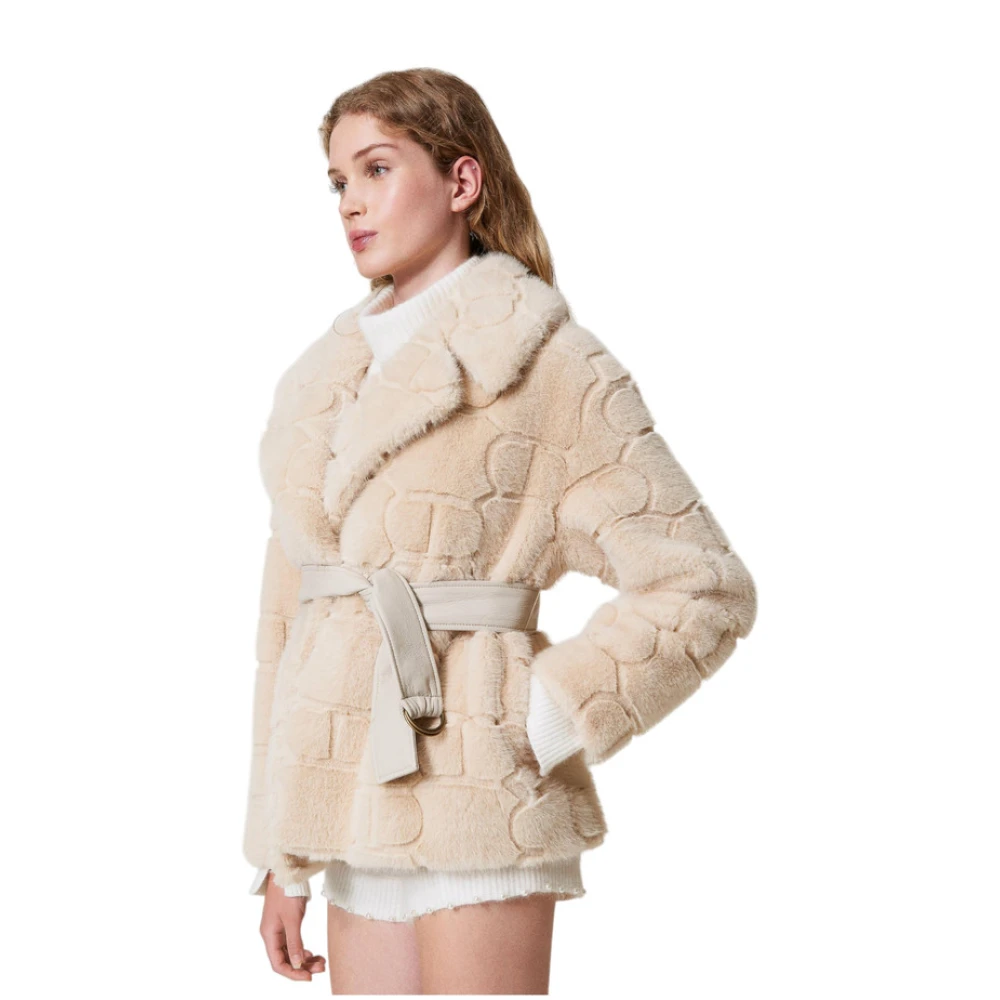 Twinset Stijlvolle Nepbontjas Beige Dames