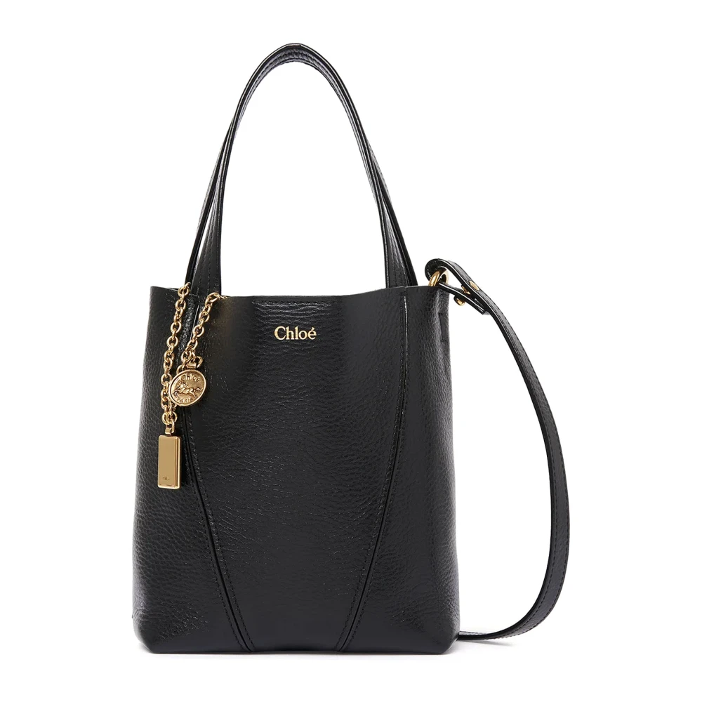 Chloé Leren schoudertas met logodetail Black Dames