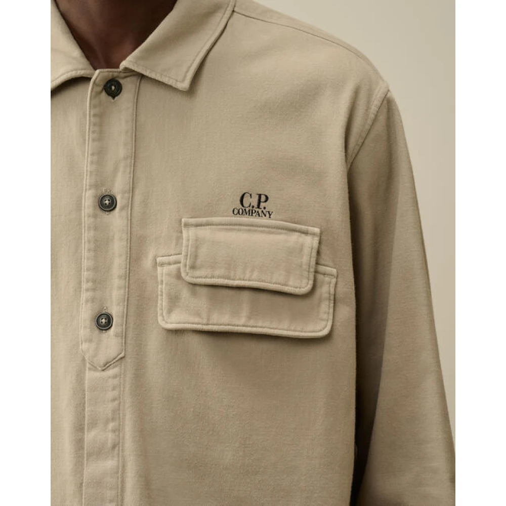 C.P. Company Gepantserde Stretch Satijnen Knoopshirt Beige Heren