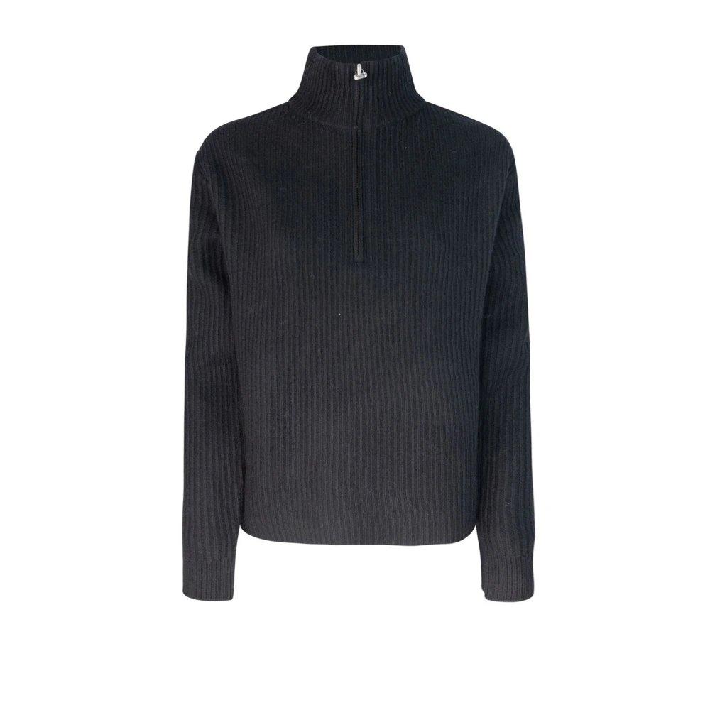 A.p.c. Zwarte Geribbelde Trui Oversized Rits Hals Black Dames