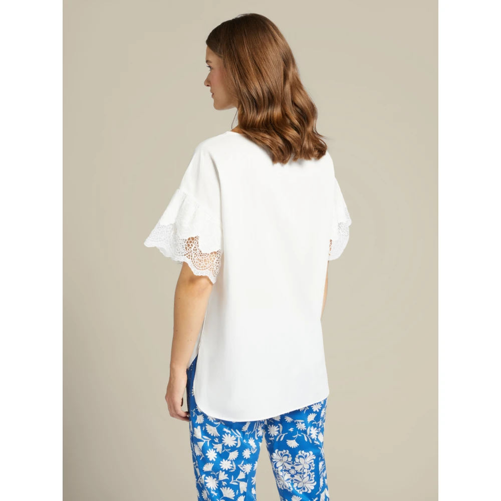 Elena Mirò Katoenen blouse met kanten randen White Dames