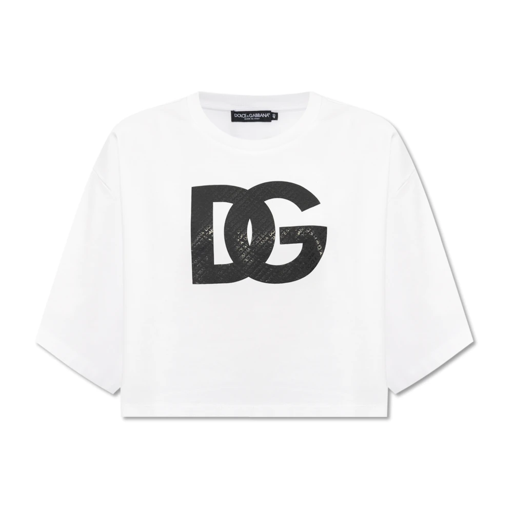 Dolce & Gabbana Geknipt T-shirt met logo White Dames