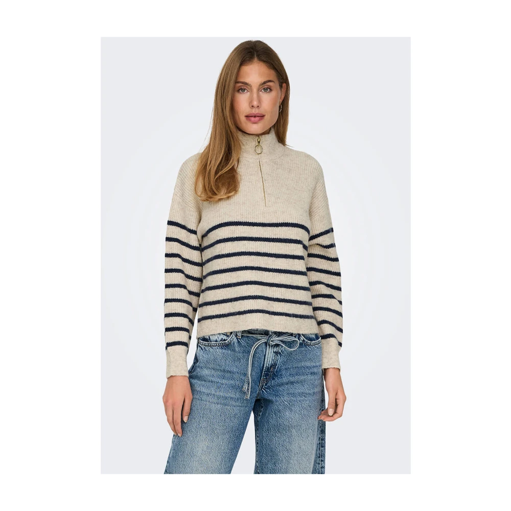 Only Ritssluiting Pullover Gebreide Trui Beige Dames
