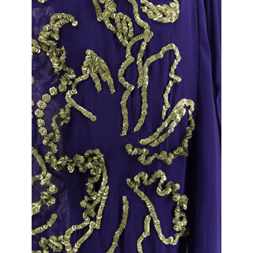 Dries Van Noten Paillet Viscose Rok met Split Purple Dames