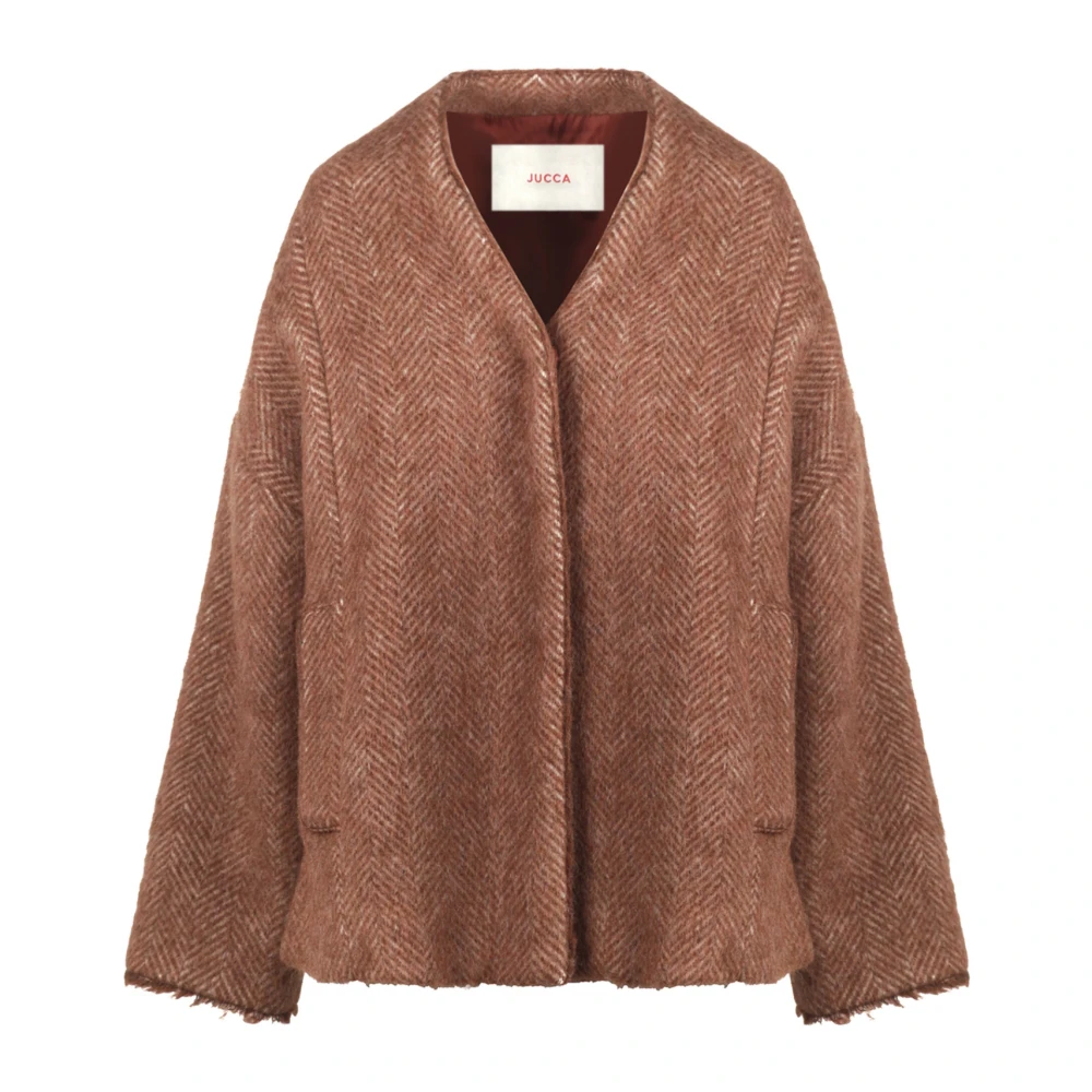 Jucca Wol en Mohair V-hals Jas Brown Dames