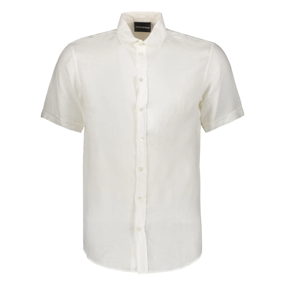 Emporio Armani Linnen Shirt Ronde Zoom Logoknopen White Heren