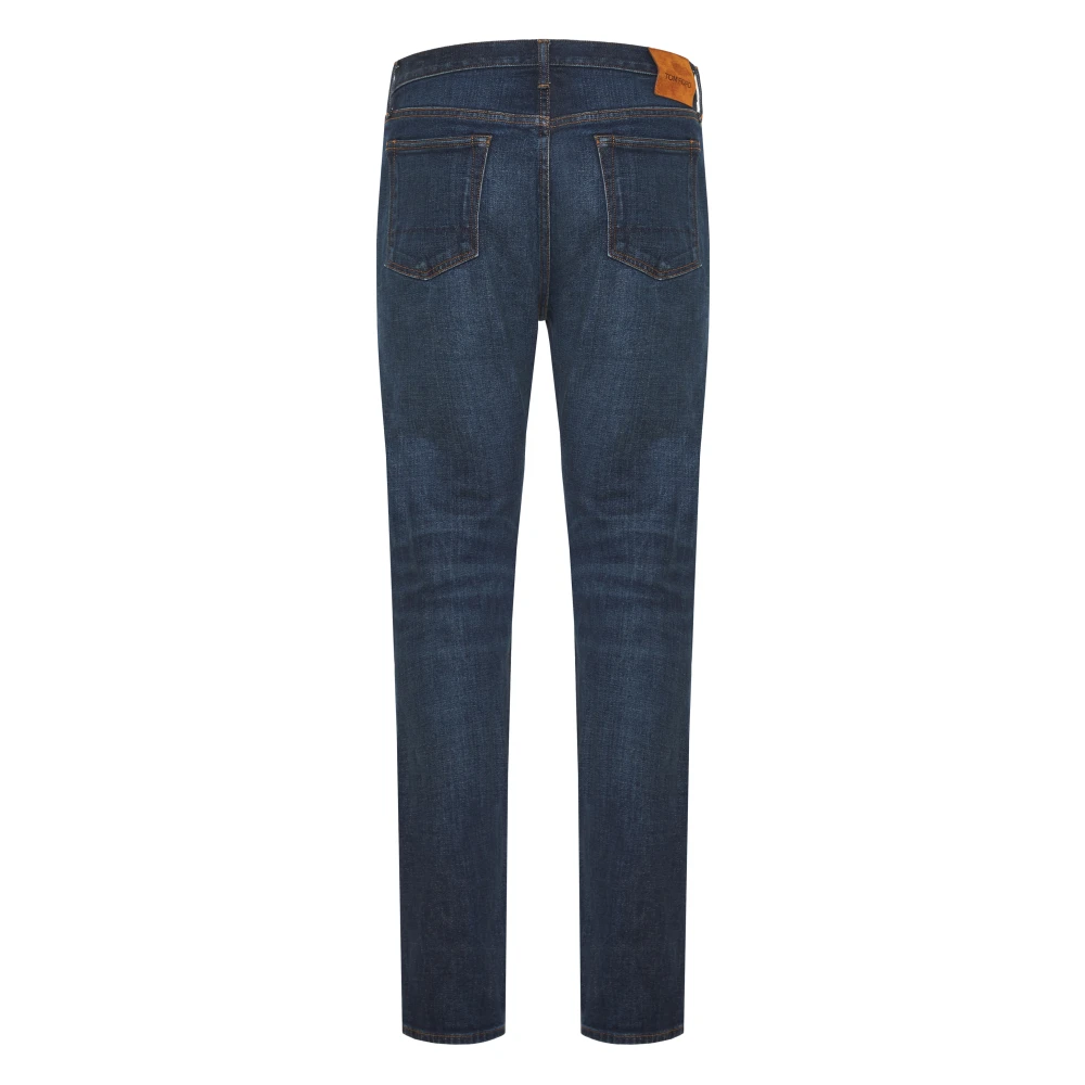 Tom Ford Katoenmix Jeans met Leren Logo Blue Heren