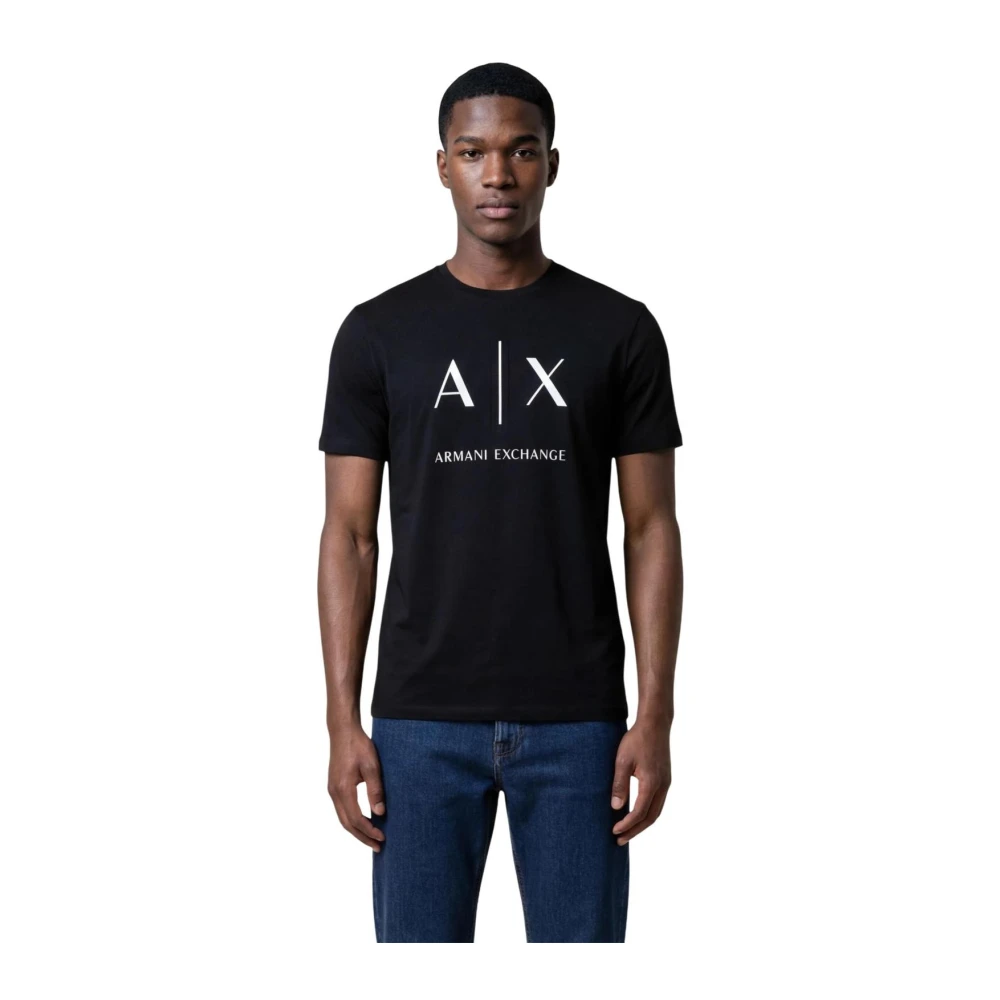 Armani Exchange Mannelijk Zwart Printed T-Shirt Met Korte Mouwen En Ronde Hals