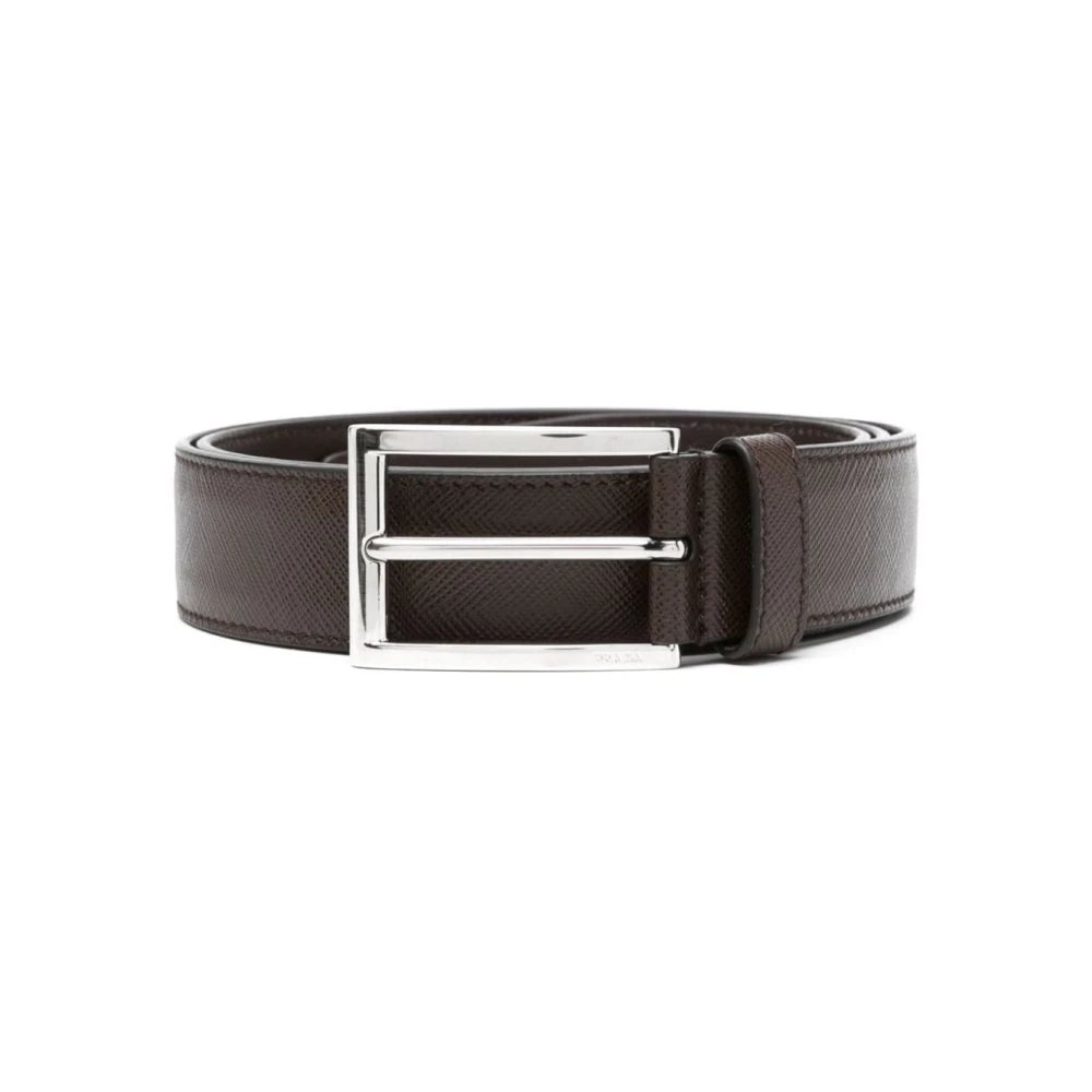 Prada Bruin Leren Riem met Zilveren Gesp Brown Heren