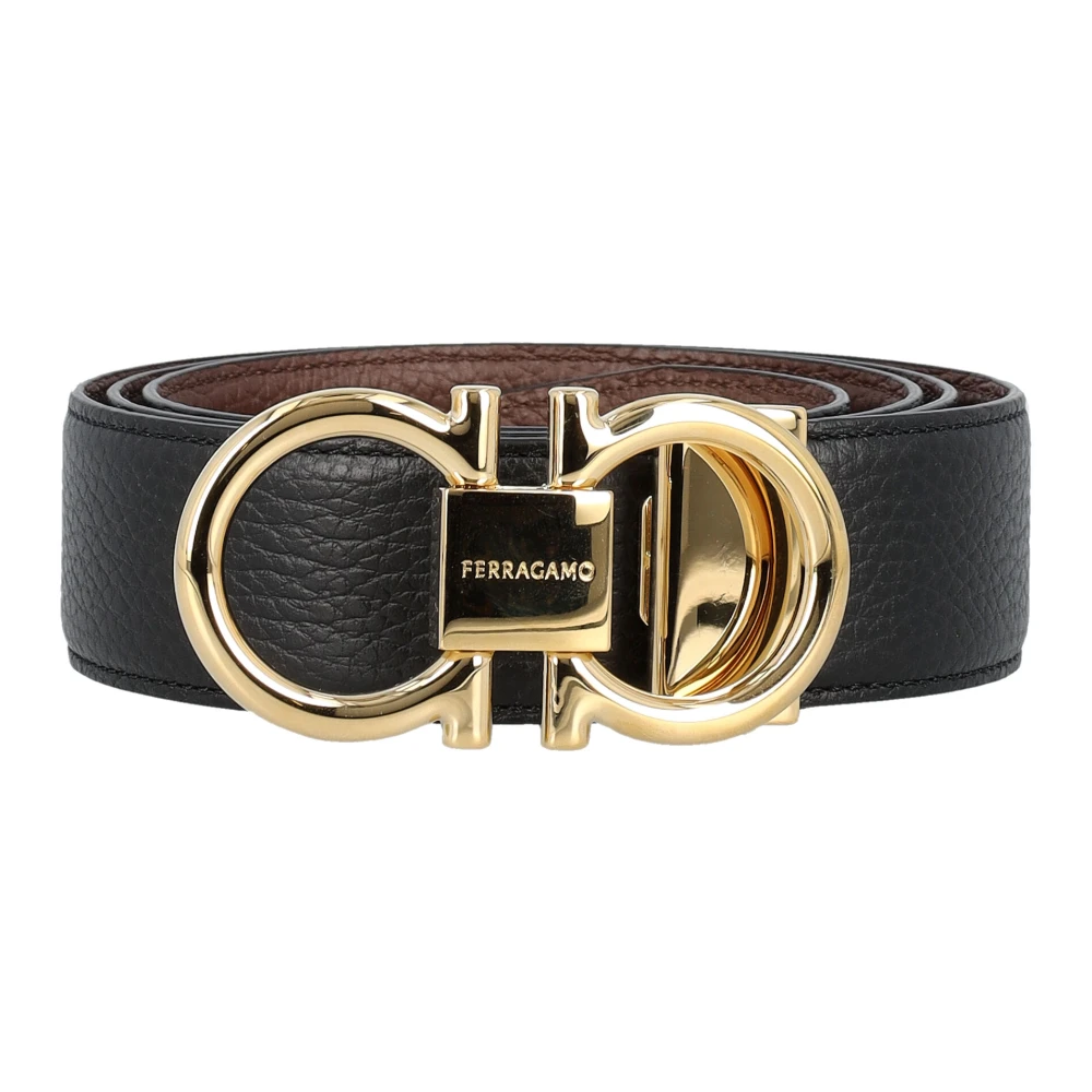 Salvatore Ferragamo Premium Omkeerbare Leren Riem met Gouden Gesp Black Heren