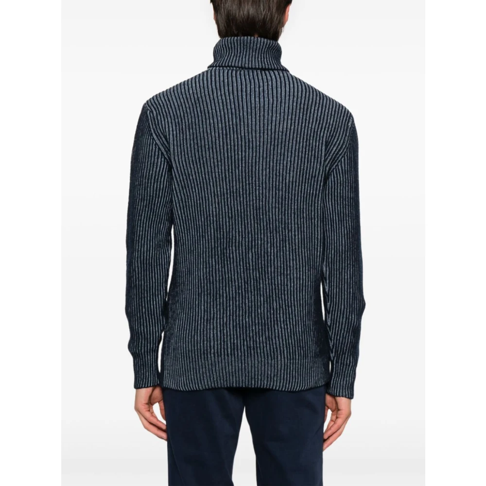 Tagliatore Navy Blauw Geribbelde Gebreide Coltrui Blue Heren