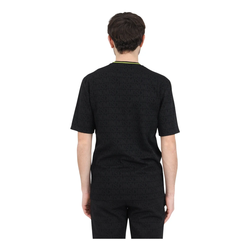 Moschino Heren Zwart Logo T-shirt met Elastische Kraag Black Heren