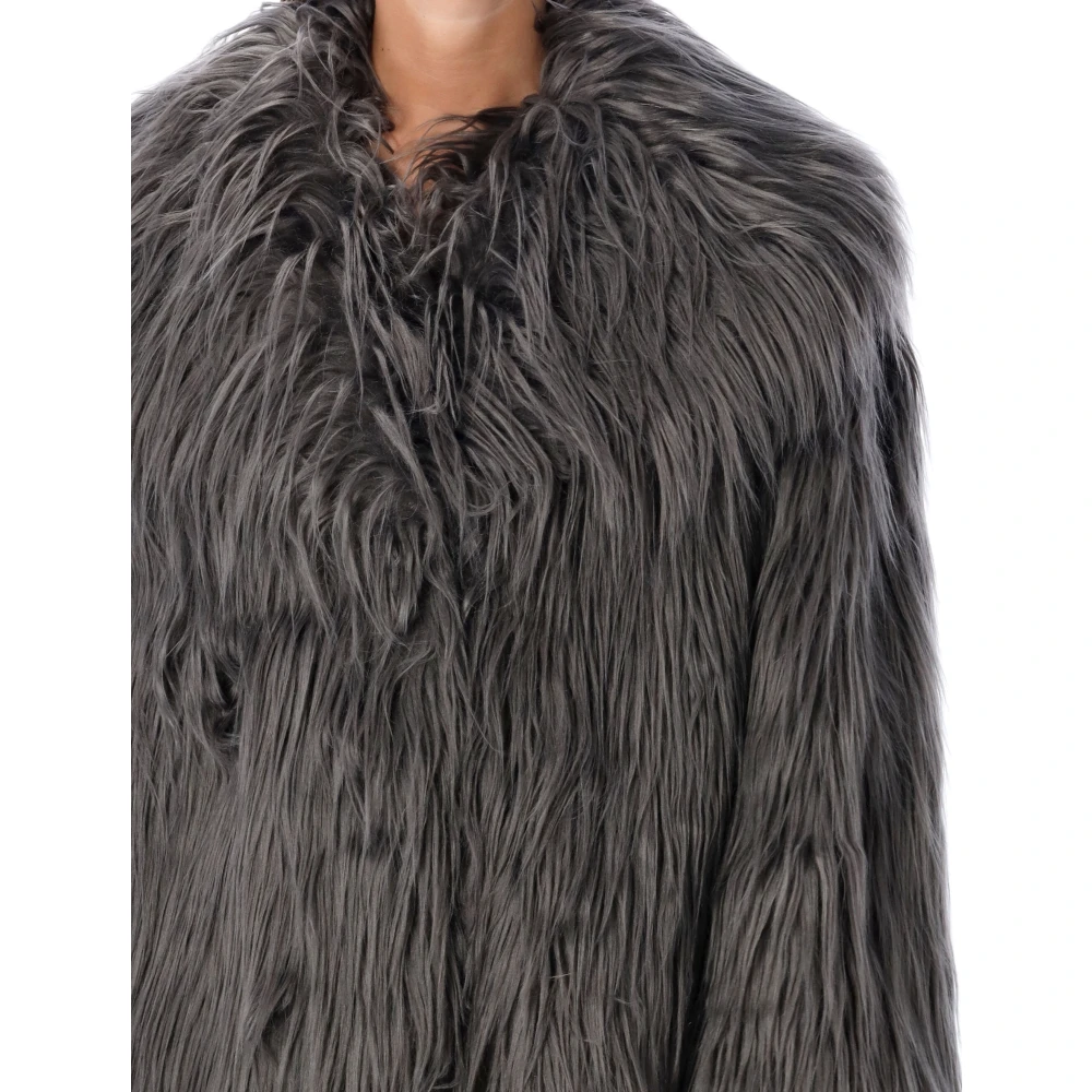 Rotate Birger Christensen Faux Fur Jas met Wijde Kraag Gray Dames