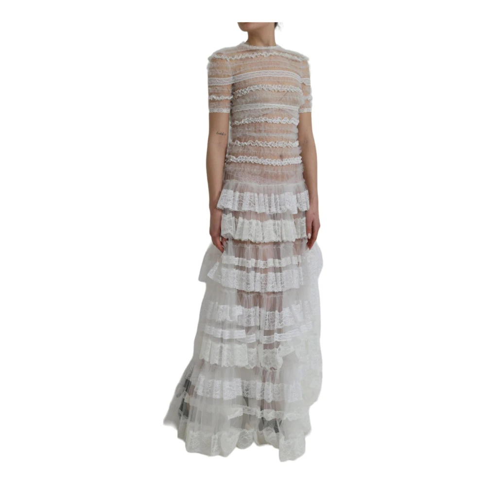 Dolce & Gabbana Witte Kant Tule Maxi Jurk White Dames