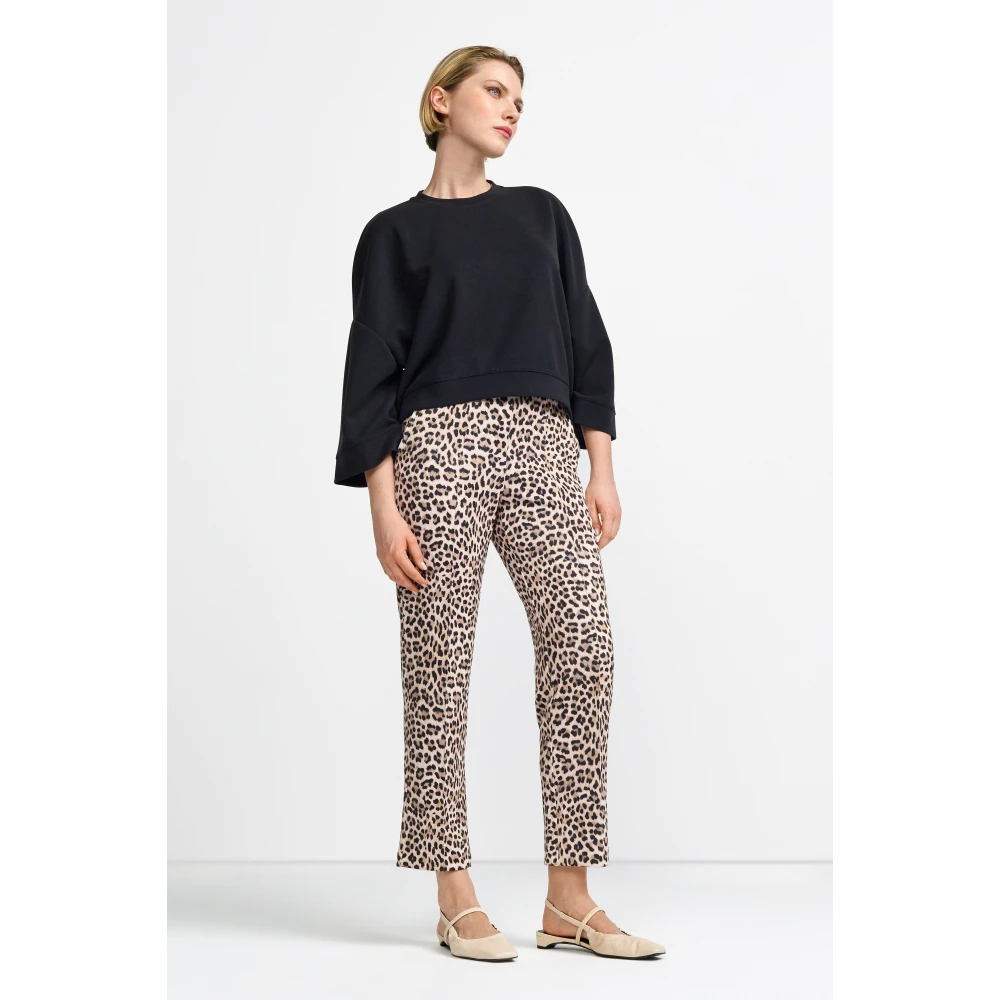 Rich & Royal Stijlvolle bedrukte scuba broek Brown Dames