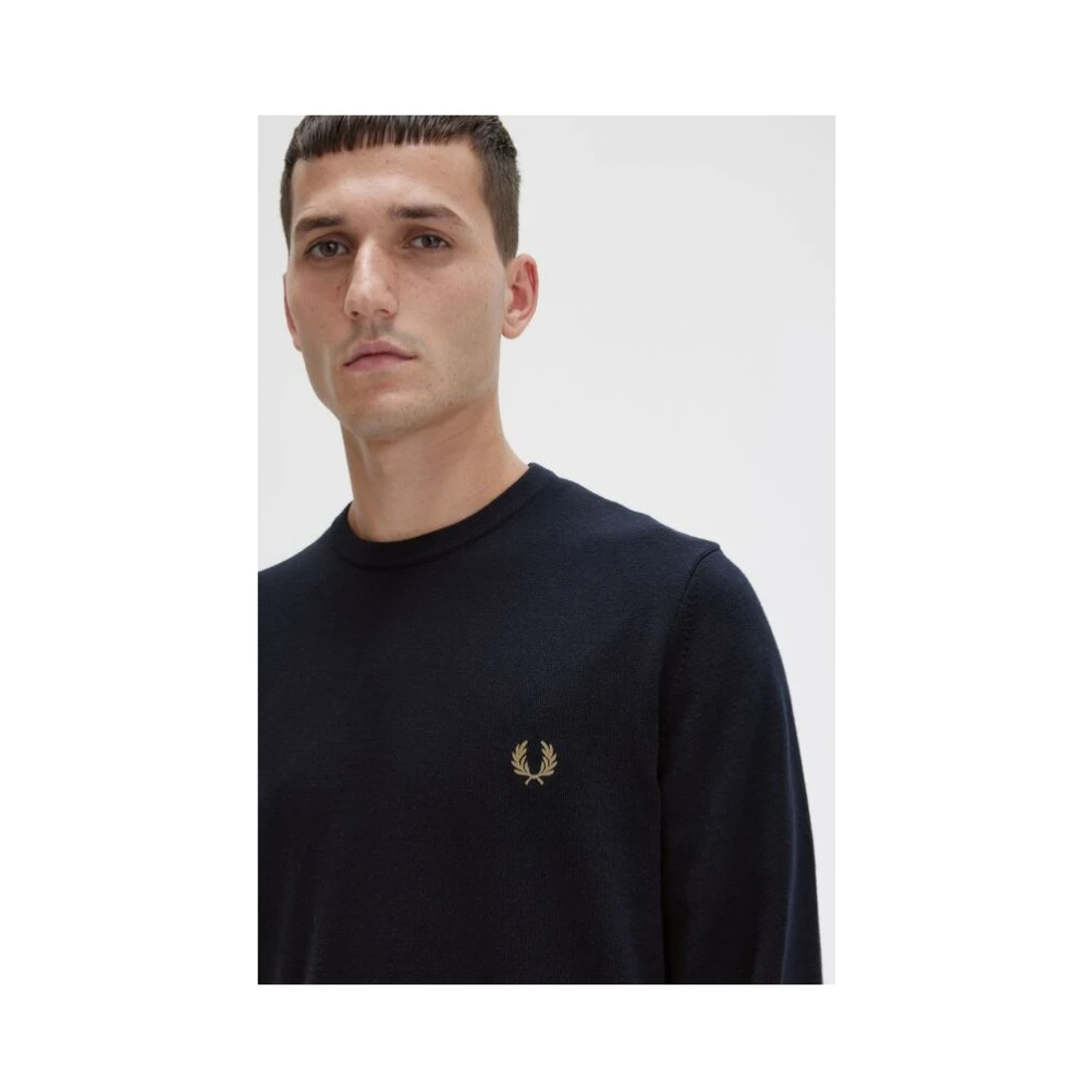 Fred Perry Merino Wol Katoen Trui Blue Heren
