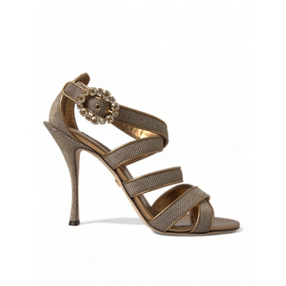 Dolce & Gabbana Women's Brown High Heel Sandals, 7 Uk, Crystal Strap Stiletto Sandals