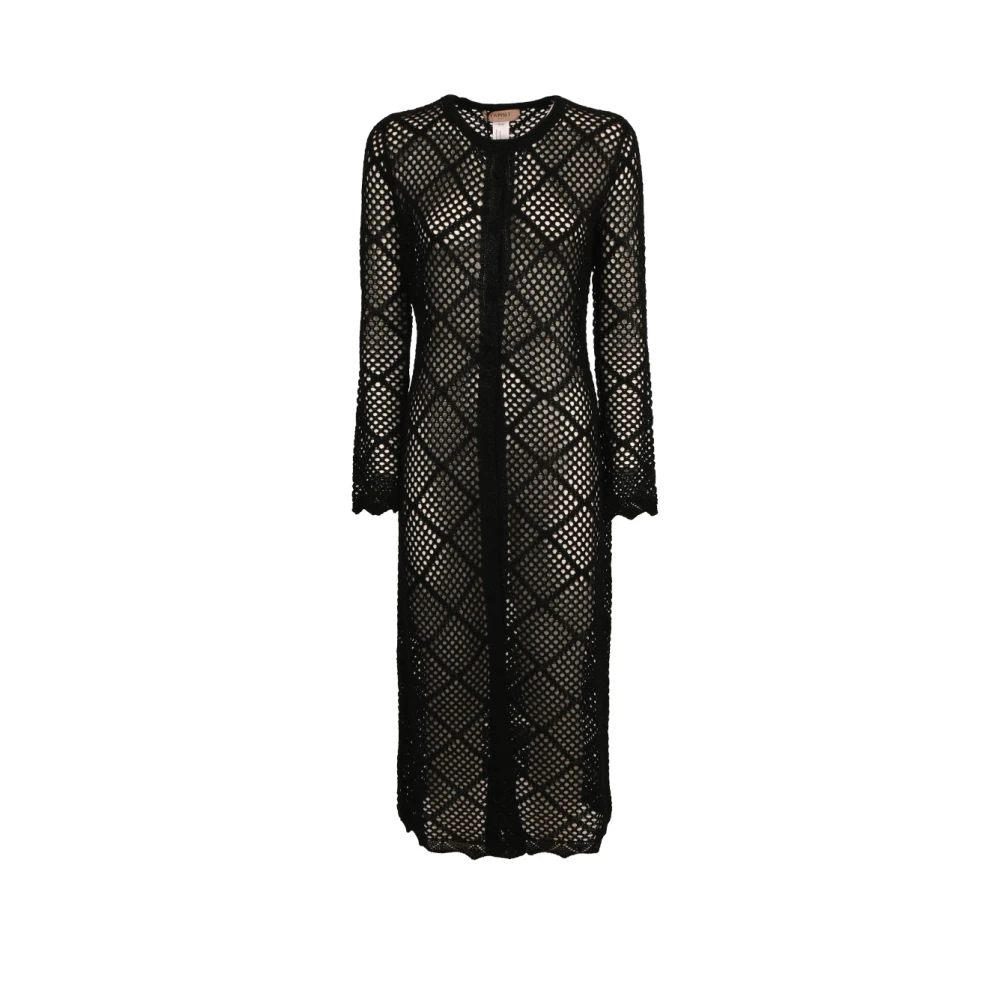 Twinset Glanzende Viscose Cardigan met Geribbelde Details Black Dames