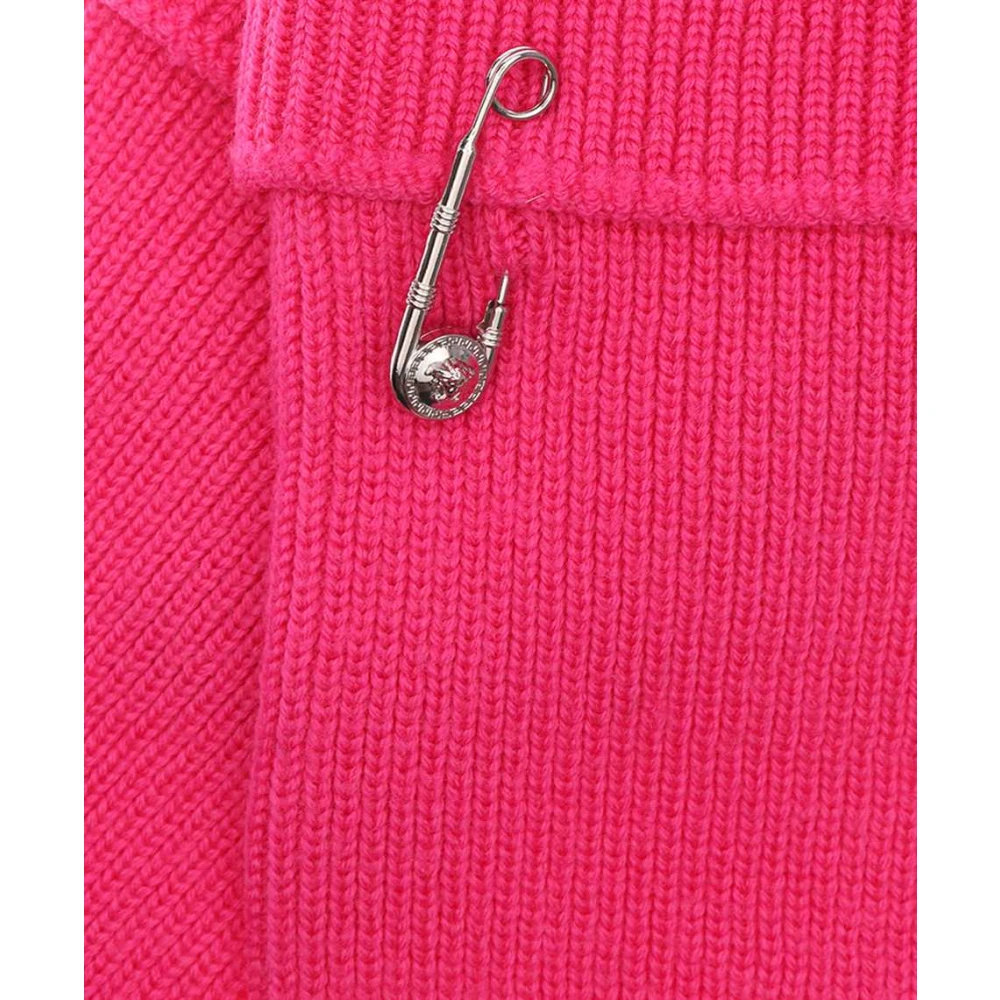Versace Geribbelde Wollen Handschoenen met Medusa Detail Pink Dames