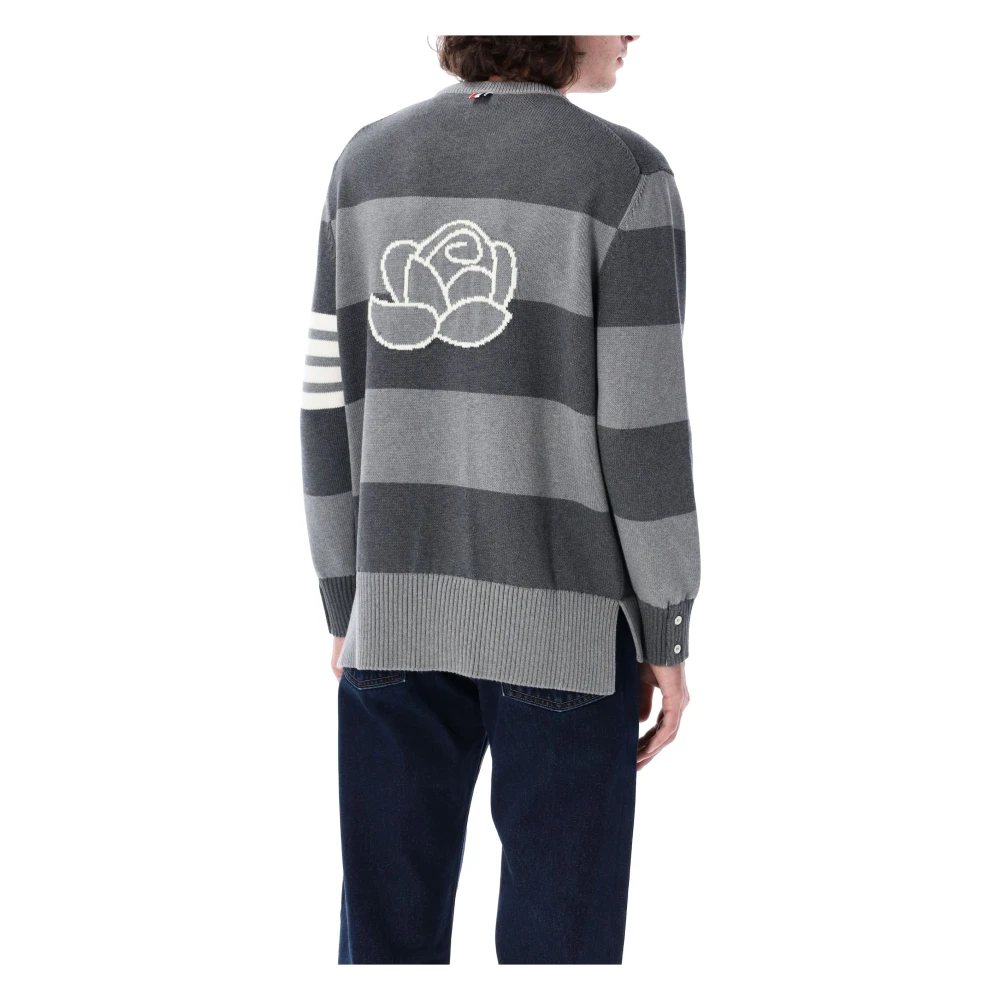 Thom Browne Grijze Tonal Gebreide Rugby Rose Sweater Gray Heren