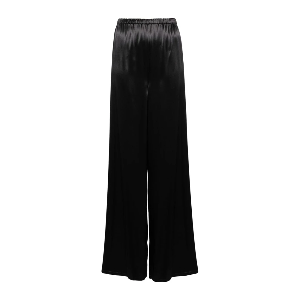 Ferragamo Vrouw Zwart Satijnen Broek Met Wijde Pijpen