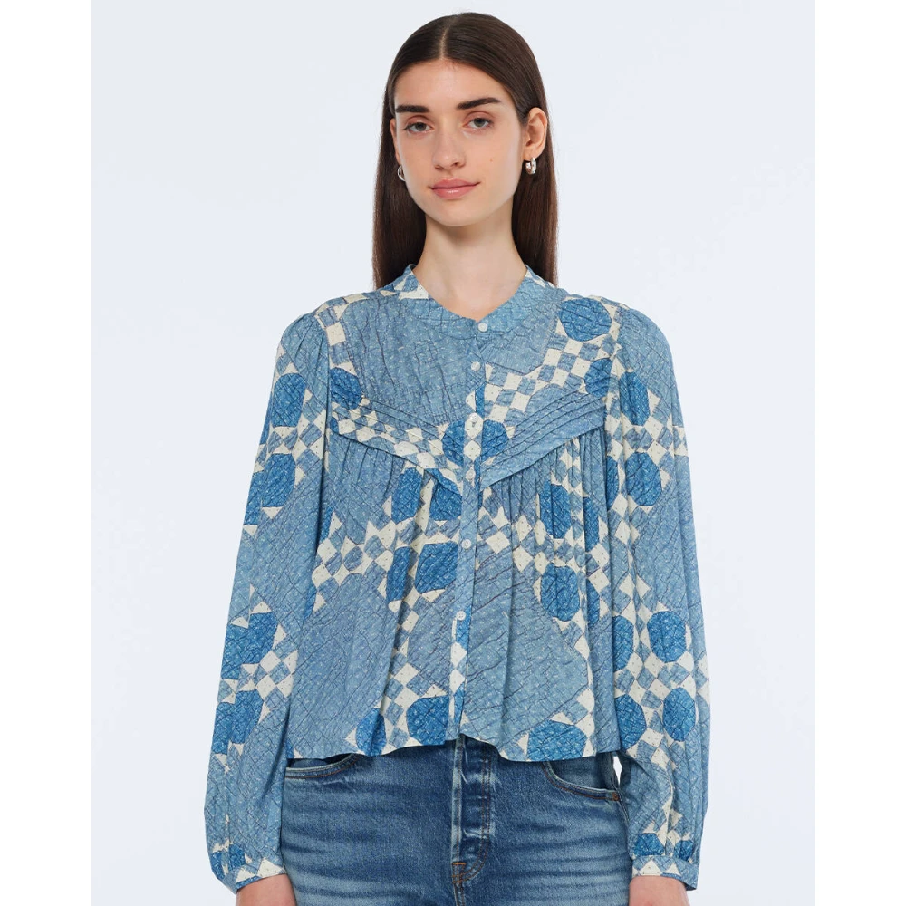 Scotch & Soda Pintuck Shirt Lange Mouw Blouse Blue Dames