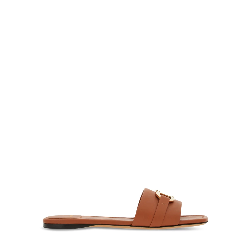 Ferragamo Women's Brown Gancini Leather Flat Sandal - Sliders - 5 Uk - Shoes