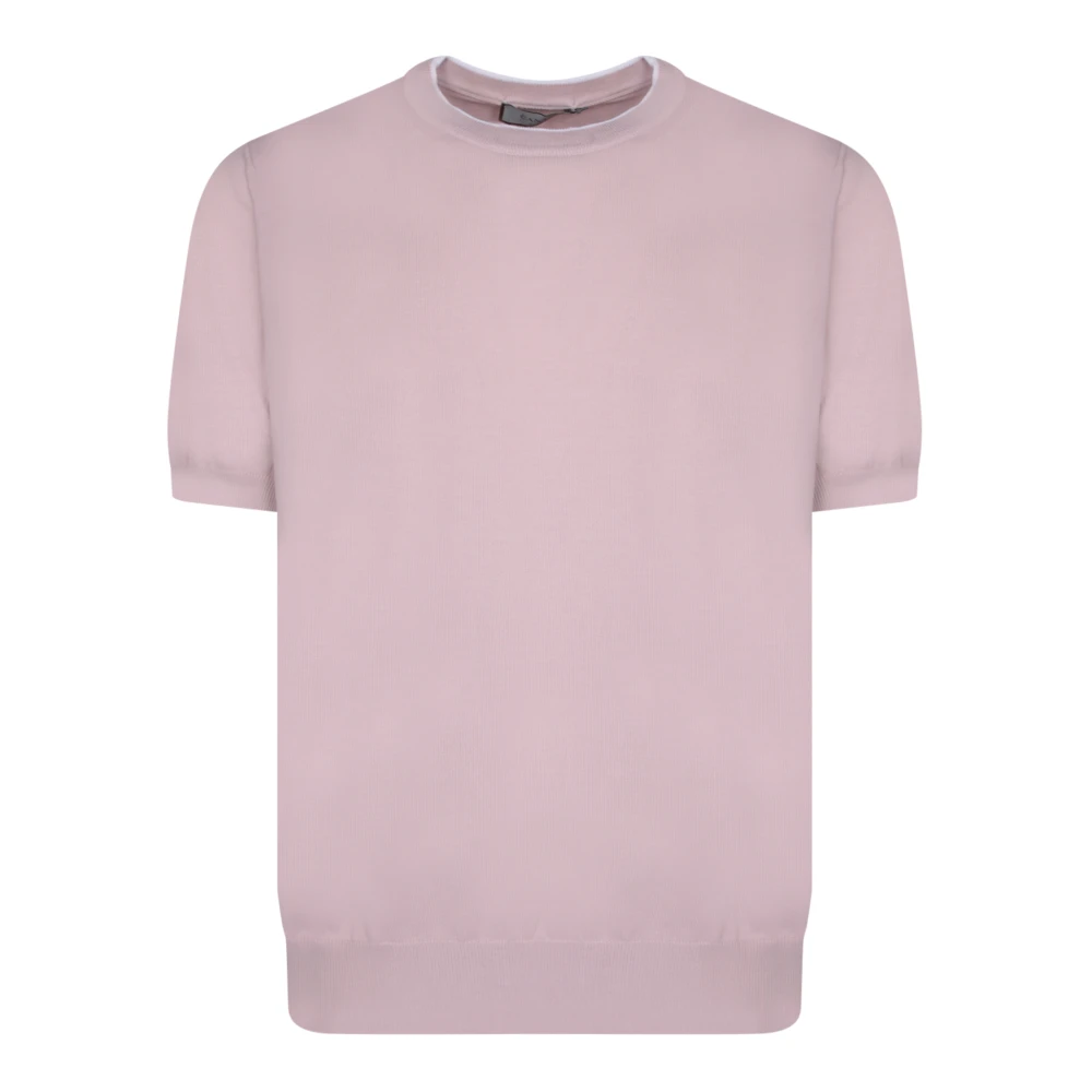 Canali Katoenen T-Shirt met Contrasterende Randen Pink Heren