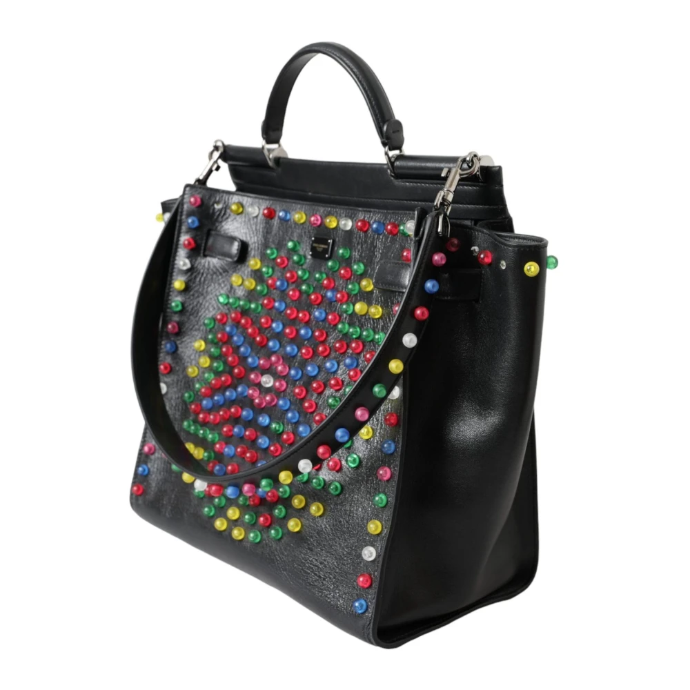 Dolce & Gabbana Multicolor Studs Leren Tote Tas Black Dames