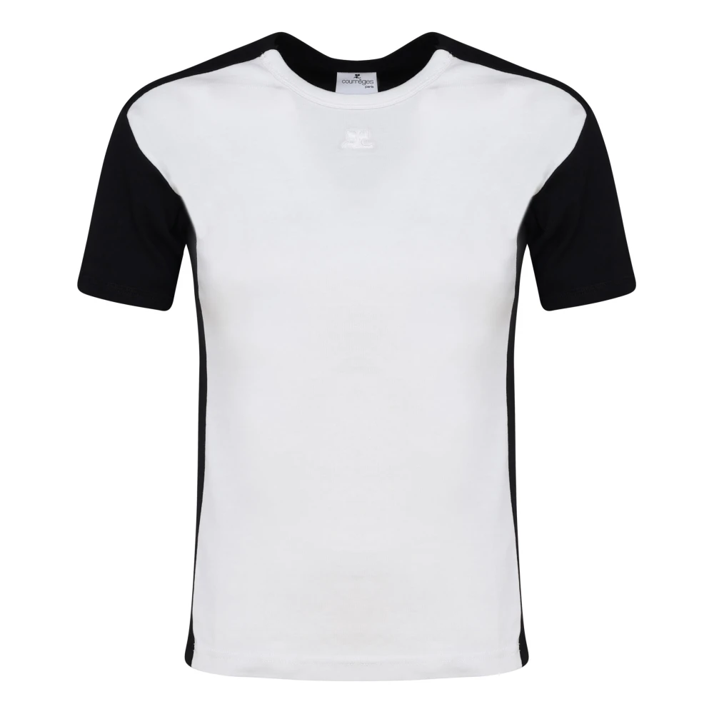 Courrèges Katoenen T-shirt met Ronde Kraag Black Dames
