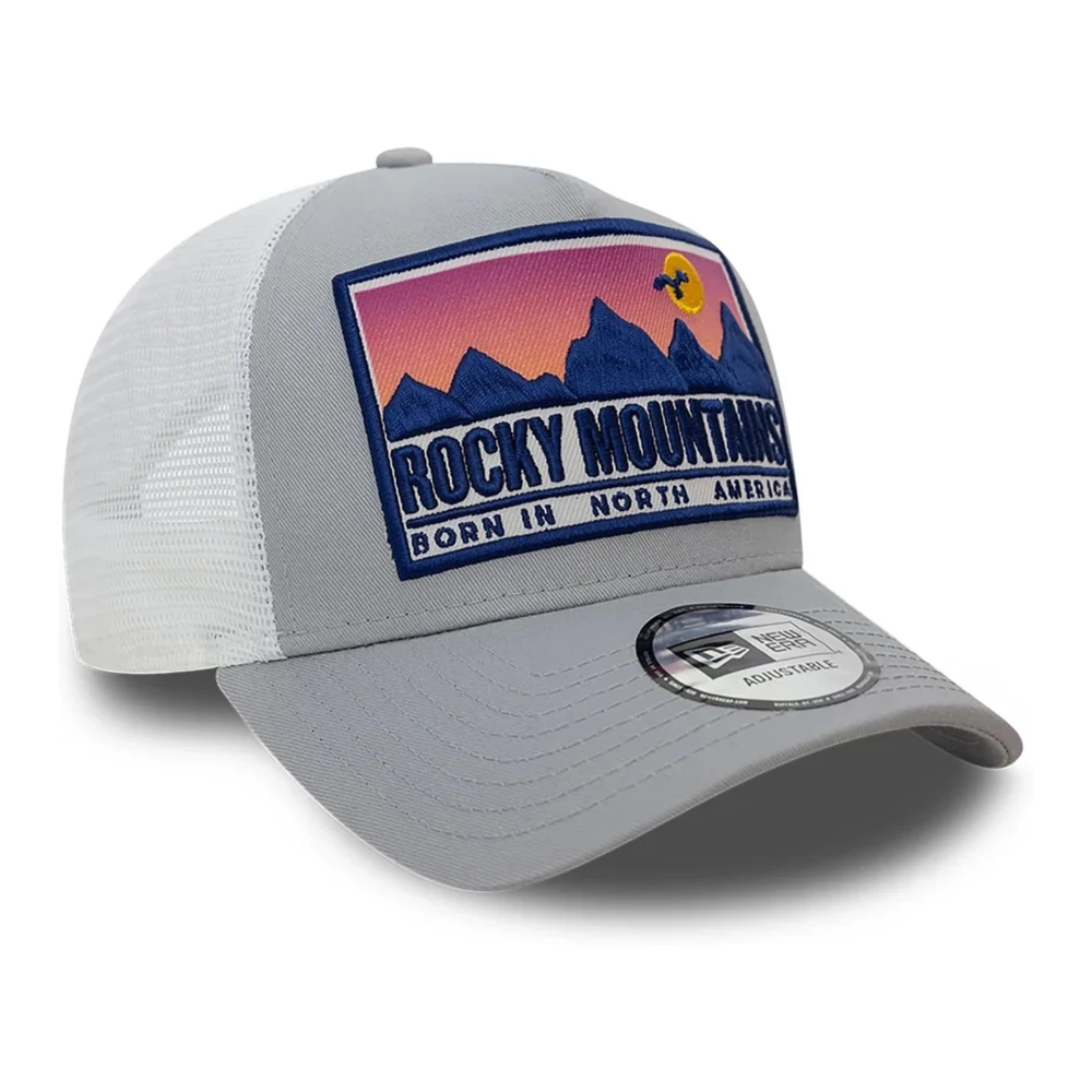 new era Grijze Rocky Mountains Locatie Patch Trucker Cap Gray Heren