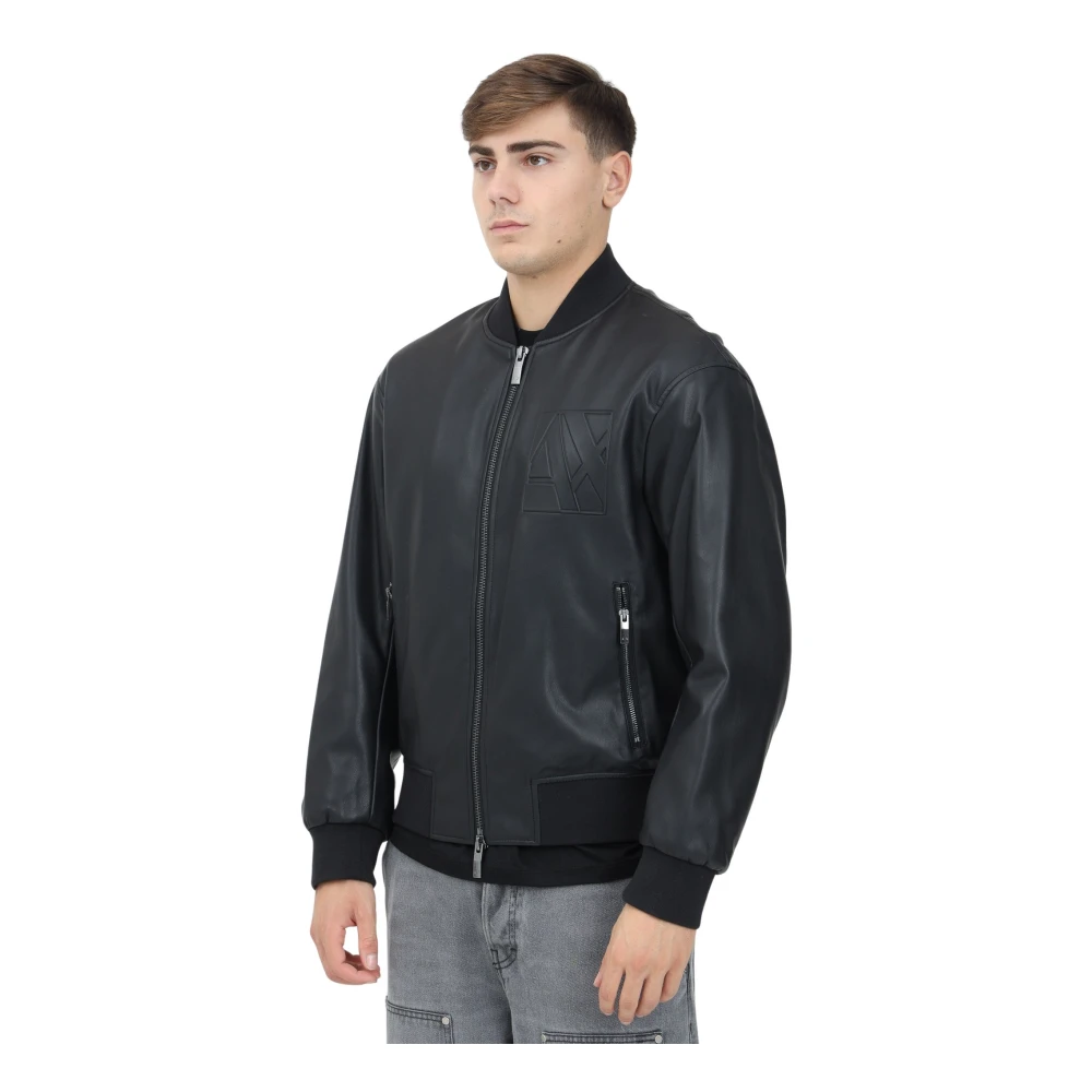 Armani Exchange Modern Zwarte Lederen Jack Black Heren