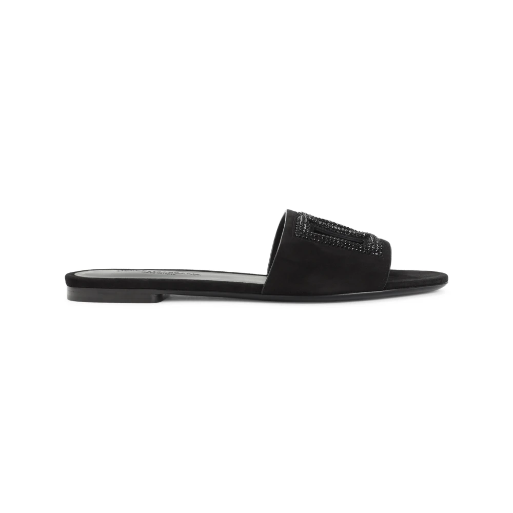Dolce & Gabbana Black Sliders, Female, 4 Uk, Rhinestone Suede Slippers