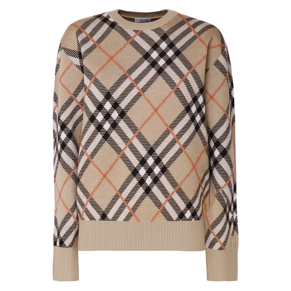Burberry Kasjmier Ronde Kraag Sweater Vintage Check Beige Dames