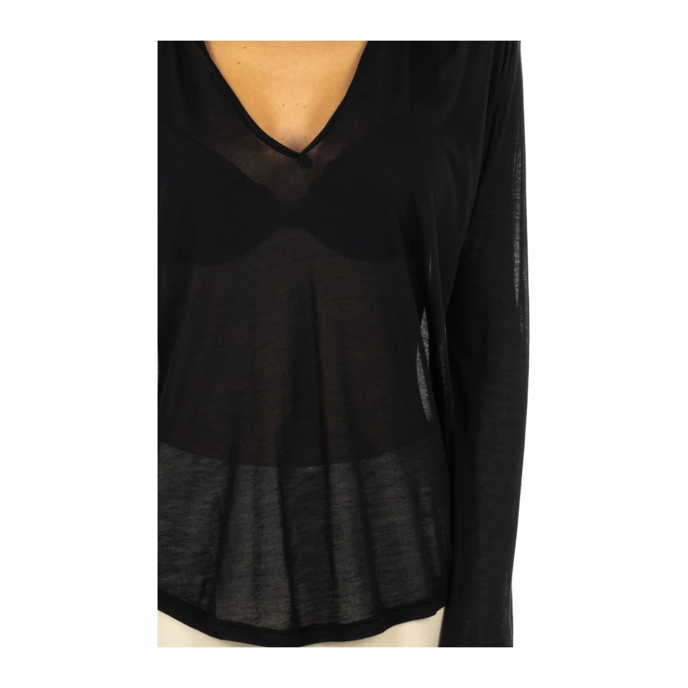 majestic filatures Zwarte trui met ronde hals Black Dames