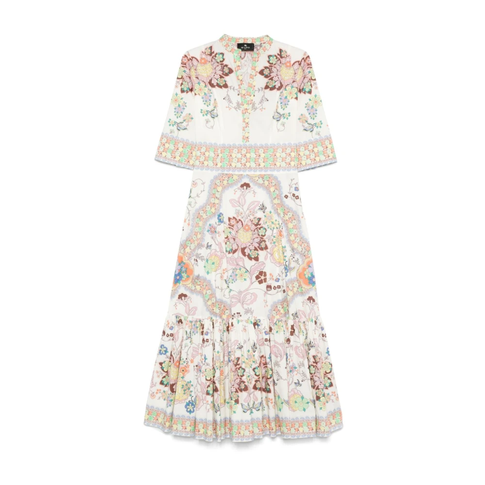 ETRO Bloemen V-hals Wijd Uitlopende Jurk Multicolor Dames