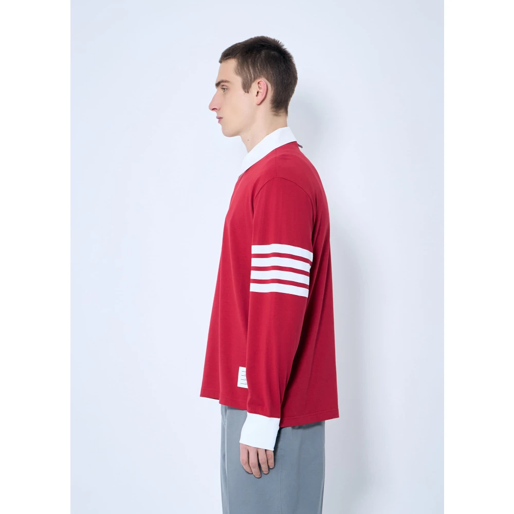 Thom Browne Handtekening Four-Bar Rugby Jersey Top Red Heren