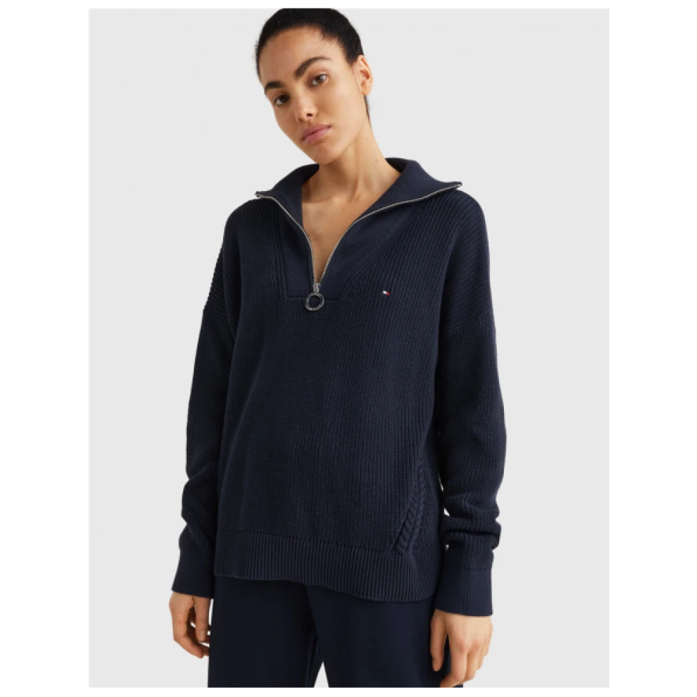 Tommy Hilfiger Dikke biologisch katoenen half-zip trui Blue Dames